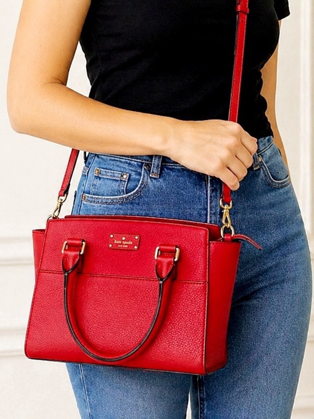 Kate Spade Grove Street Lana Satchel Red Pebbled Leather Crossbody